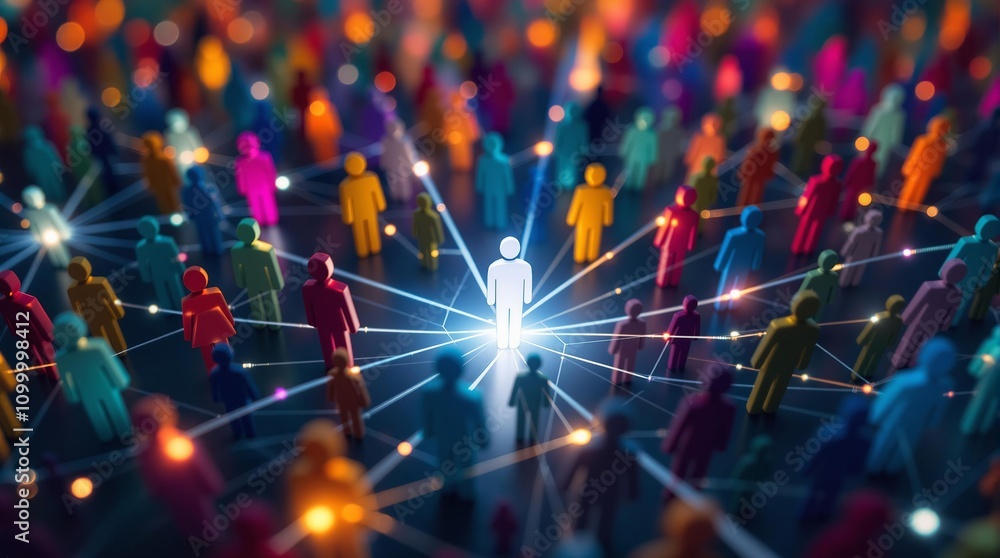 Obraz premium Colorful figures connected by lines illustrating social media networks and interactions