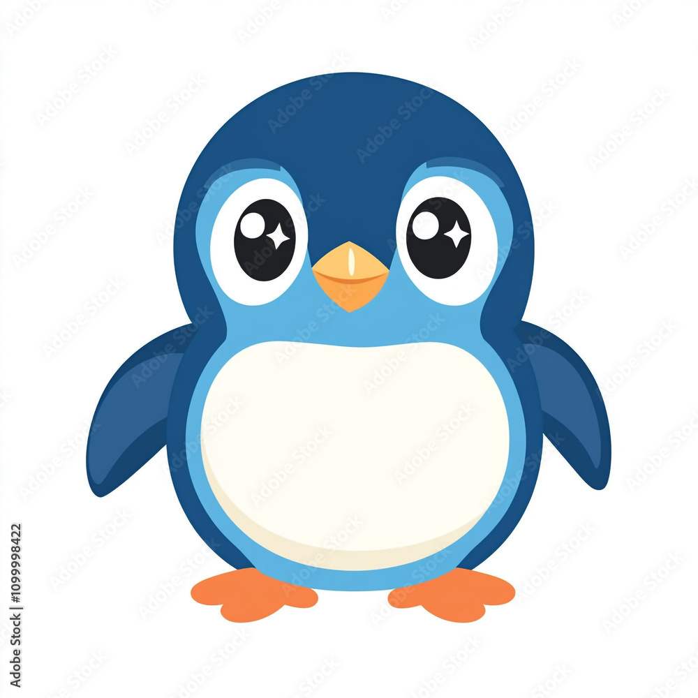 Obraz premium Cute cartoon penguin, a simple vector graphic logo design with a white background.