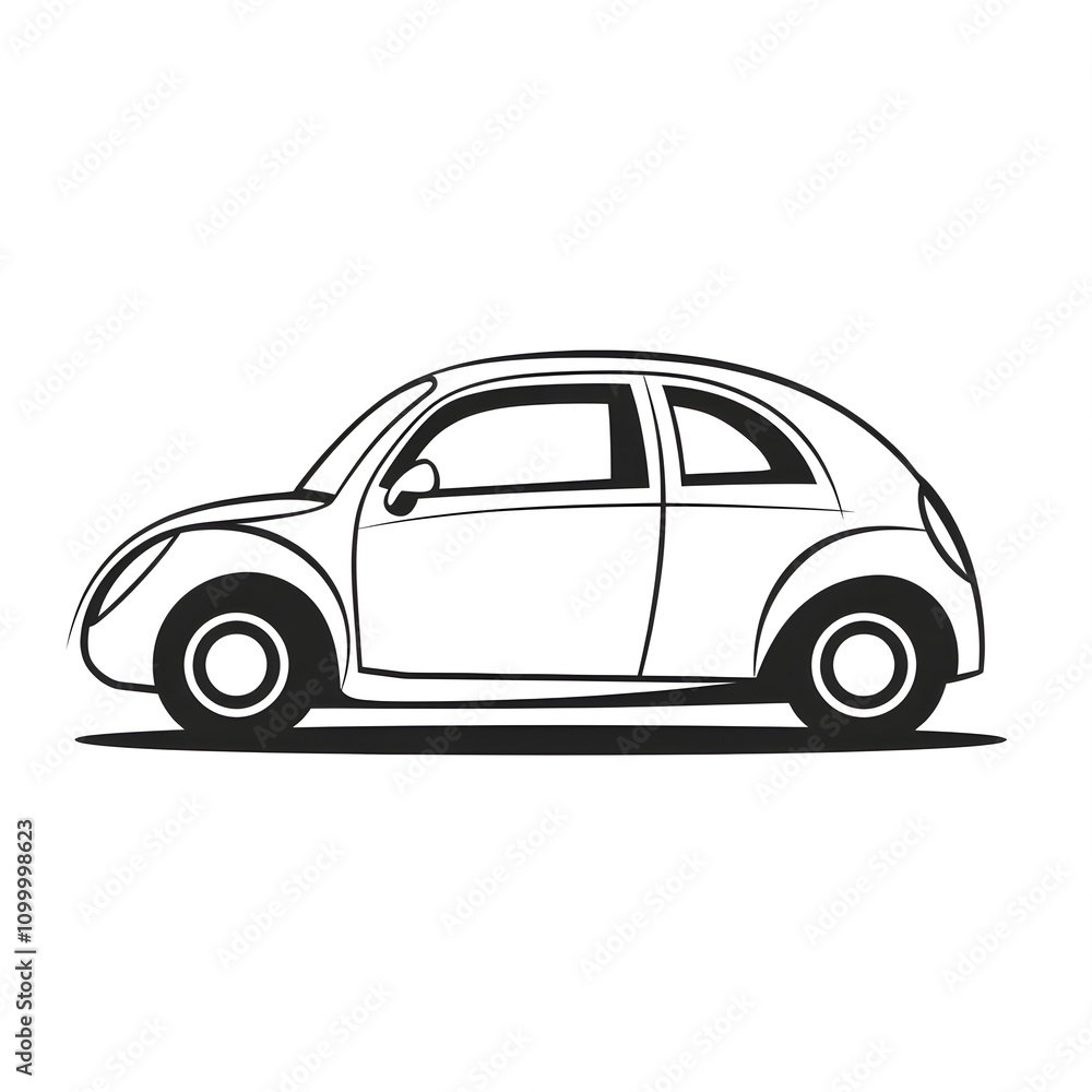 Fototapeta premium A vector logo that looks like a child's drawing is a cute black-and-white car drawn with minimal detail.