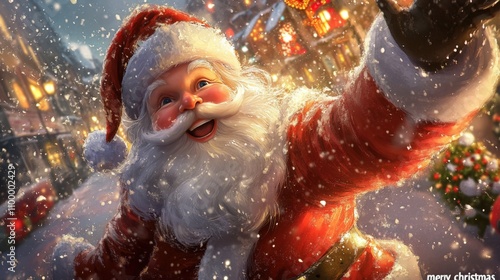 Jolly Santa Claus Snowfall Christmas Greeting photo
