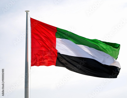 United Arab Emirates flag waving on white sky 35562