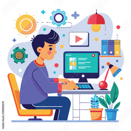 Illustration of man working at the office