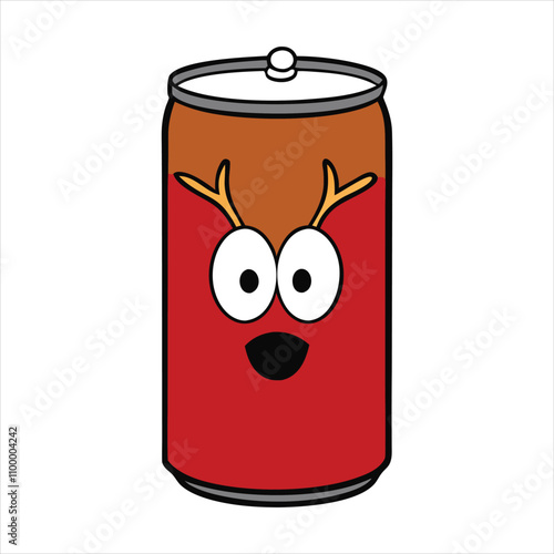 A can pot with reindeer face vector illustration on white background.