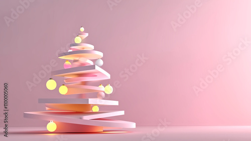 minimalist modern Christmas tree design with pastel colors and ornaments, creating festive and cheerful atmosphere