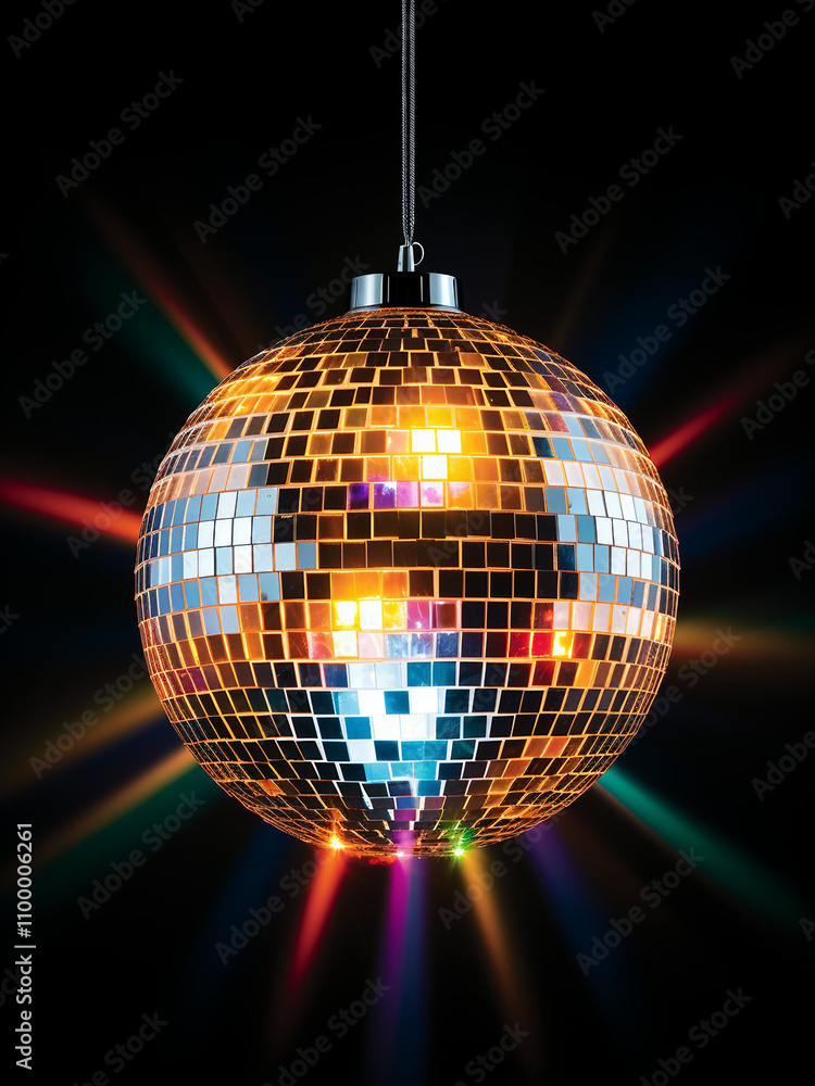 Obraz premium Disco ball with colorful lights. Party, celebration, and entertainment concept.