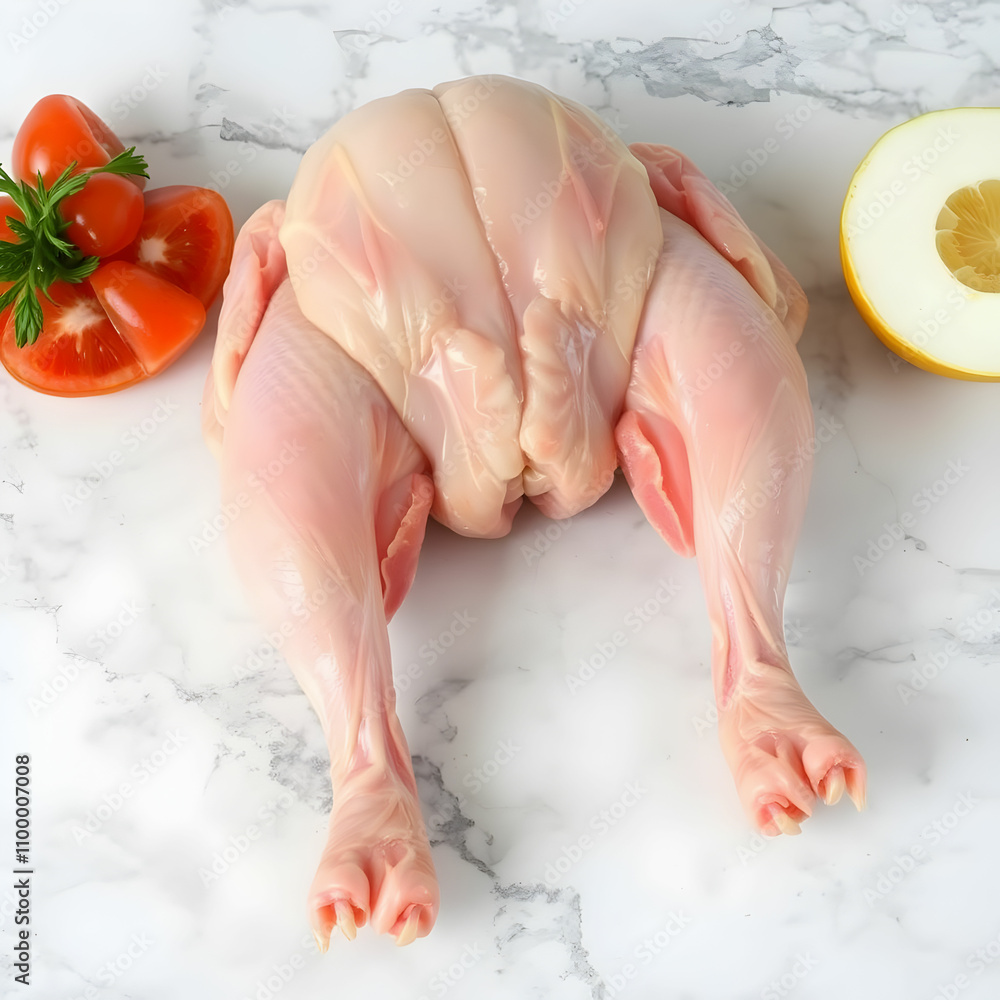 Fototapeta premium Raw chicken meat legs on marble