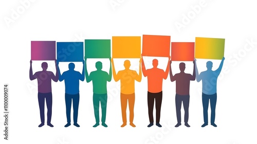 Illustration of people holding banners celebrating linguistic diversity in a colorful setting