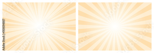 Yellow sunburst pattern background. Navajo White sunbeam backdrop with rays. Summer Banner. Vector Illustration.