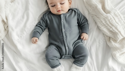 Slate blue baby sleepsuit mockup with smooth cool visuals photo