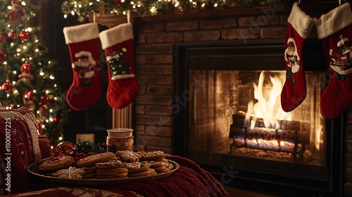 Christmas Fireplace with Holiday Baking Cookies
