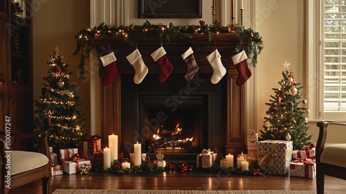 Christmas Fireplace with Holiday Candles