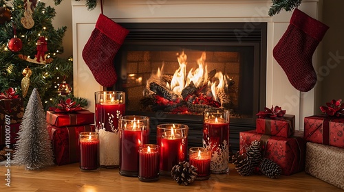 Christmas Fireplace with Holiday Scented Candles
