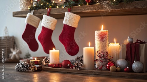 Christmas Fireplace with Holiday Scented Candles