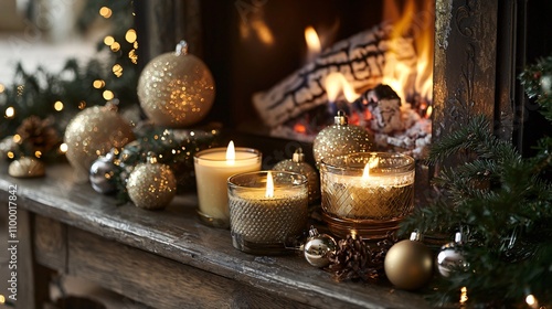 Christmas Fireplace with Holiday Scented Candles