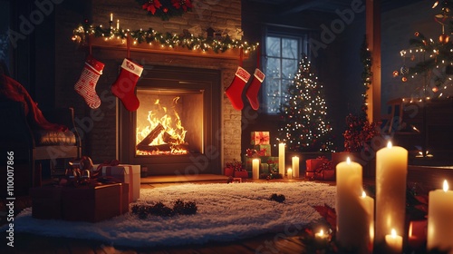 Christmas Fireplace with Holiday Scented Candles