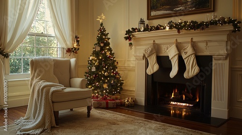 Cozy Christmas Evening by the Fireplace