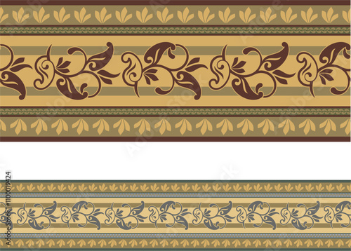 Vector seamless floral ethnic frieze series. Floral ornamental motifs in Eastern, Arabic, Indian, Oriental style. Retro wedding backgrounds, page decorations, damask, fabric, carpet and scarf patterns
