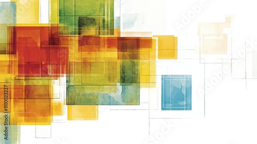 Colorful abstract geometric shapes and patterns on a white background.