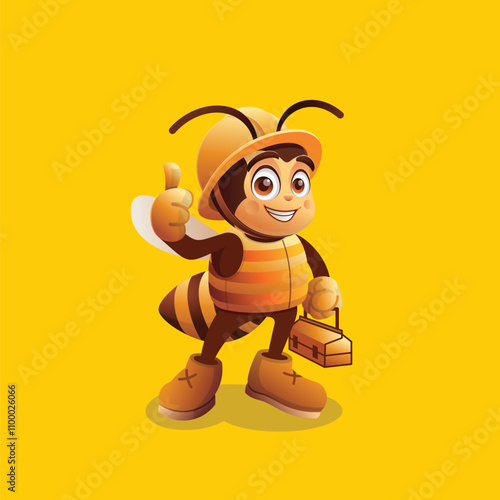 Cute Bee Wearing Hat Cartoon Vector Icon Illustration Animal Nature Icon