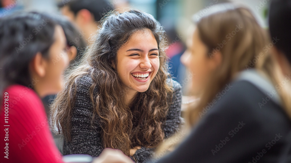 Obraz premium A candid shot of students laughing and bonding during a break