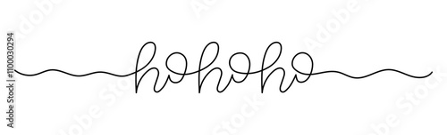 Calligraphic ho ho ho text in one line style isolated on white background. Santa's laugh in cursive text with editable stroke. Hand drawn winter words
