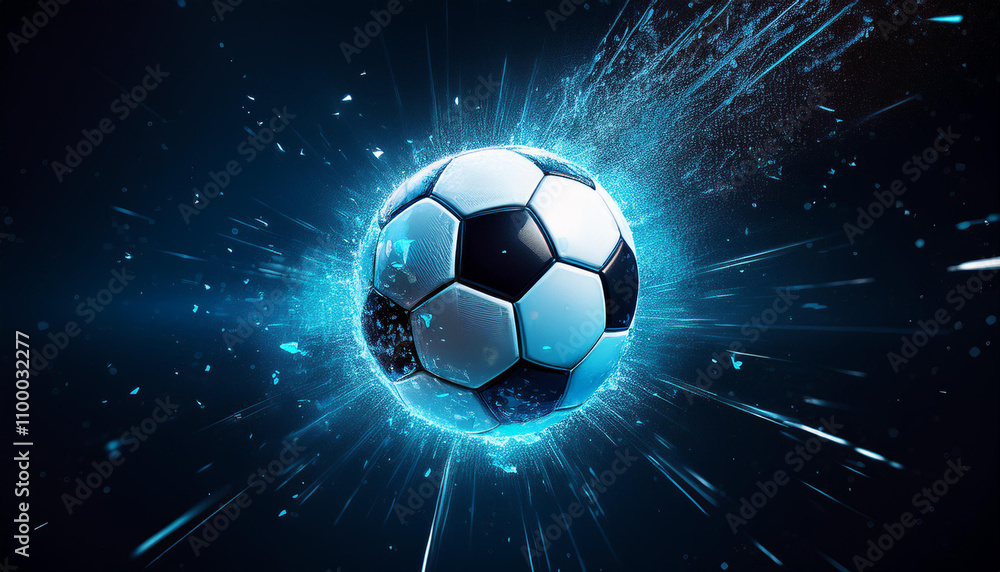 Fototapeta premium exploding soccer ball, 3d rendering; element for infographics; blue toned