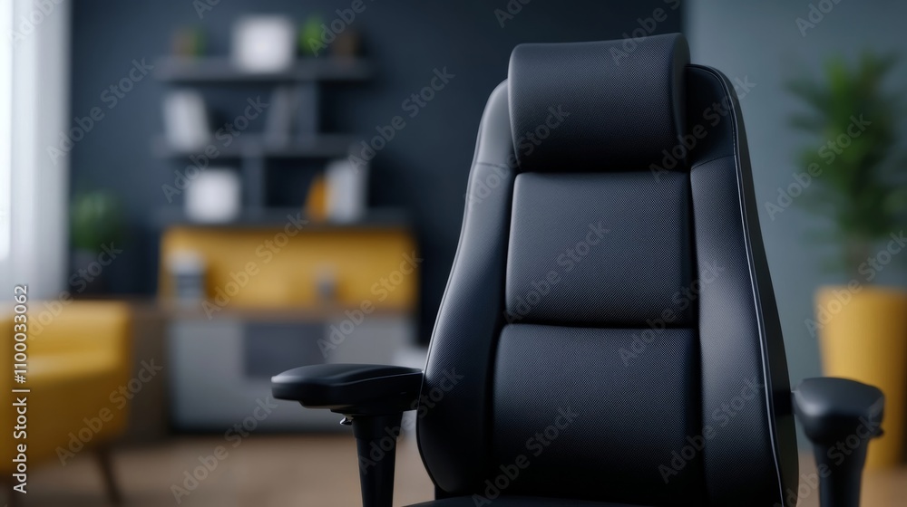 Fototapeta premium Contemporary home office with ergonomic chair dual monitors and coffee mug background with empty space for text 