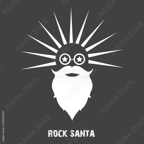 Santa Claus with beard vector illustration isolated on grey background. Christmas hipster poster for party or greeting card. Santa Hipster Claus. Vector merry christmas art design background.