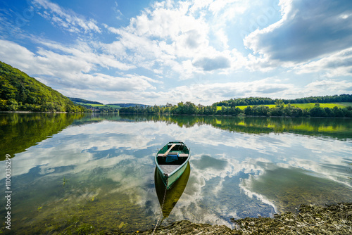 View of Lake Diemelsee and the surrounding landscape. Idyllic nature at the reservoir in Sauerland.
 photo