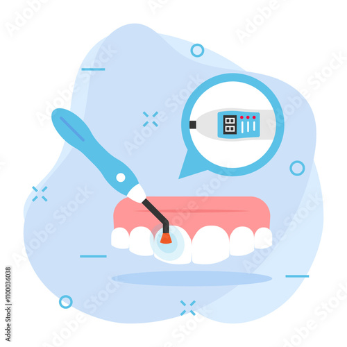 dental lazer procedures concentrated beam of light to remove shape tissue concept, Teeth Whitening or deep Cleaning vector icon design, Dentistry symbol, Healthcare sign Dental instrument illustration