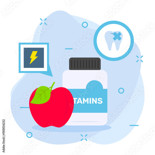 Fruits vitamin C help protect the gums from inflammation, infection bleeding concept Apple are Natures Toothbrush vector icon design, Dentistry symbol, Healthcare sign, Dental instrument illustration