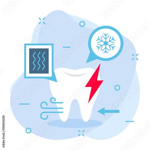 Toothache or painful teeth Dental abscess concept, throbbing Pain Due to hot or cold beverage sensitivity vector icon design, Dentistry symbol, Healthcare sign, Dental instrument stock illustration