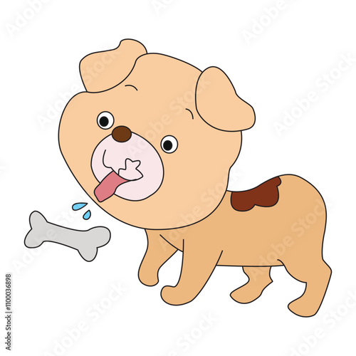 Dog with food isolated on a white background