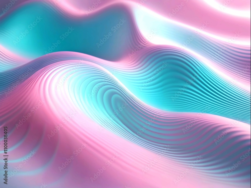 Obraz premium Futuristic Holographic Surface with Softly Glowing Wave Patterns in Pastel Colors