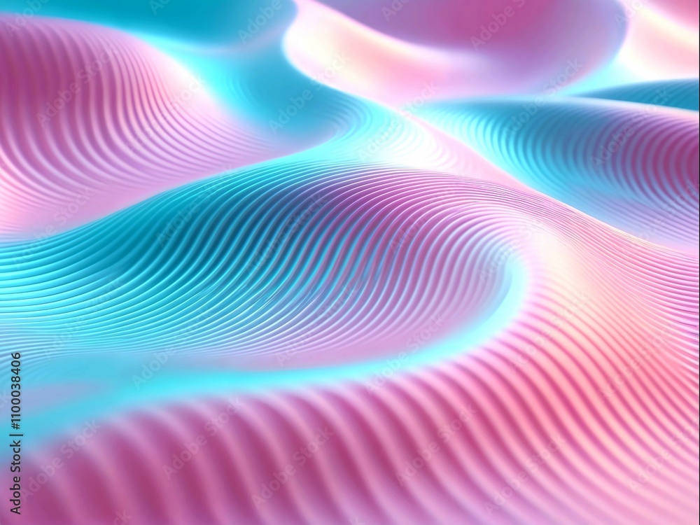 Obraz premium Futuristic Holographic Surface with Softly Glowing Wave Patterns in Pastel Colors