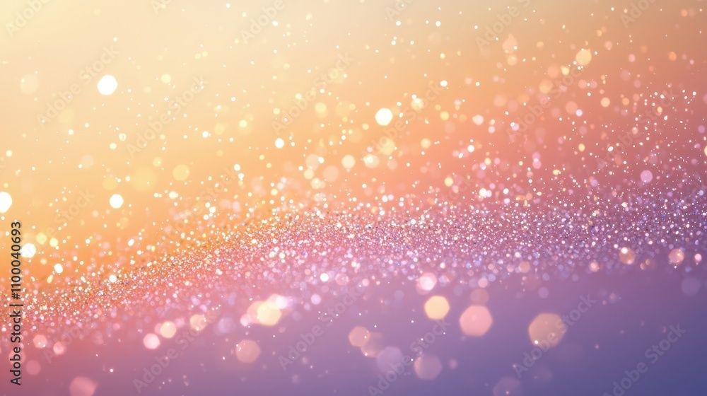 Fototapeta premium A dreamy gradient background transitioning from soft lavender to pastel peach with delicate sparkles. The smooth blend creates a calming and whimsical aesthetic, perfect for elegant and lighthearted 