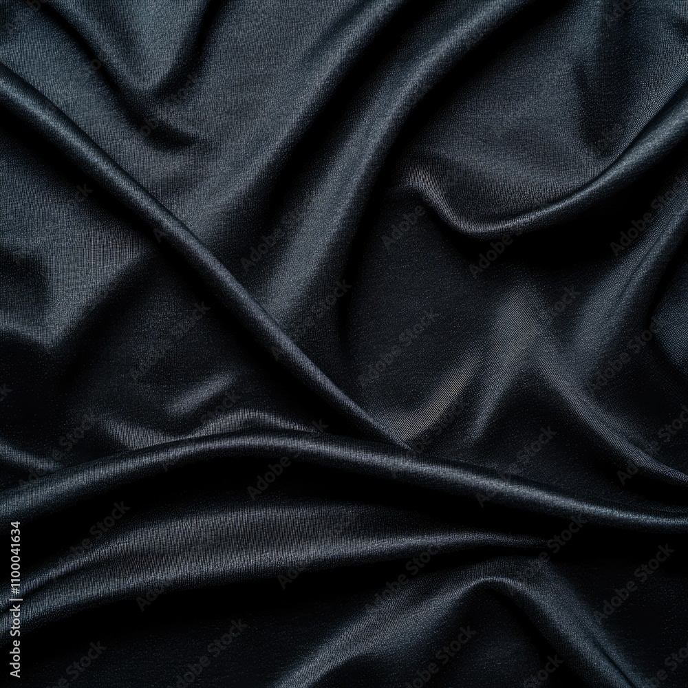 Fototapeta premium Dark Draped Fabric: Abstract Texture of Smooth, Black Textile with Soft Waves and Folds