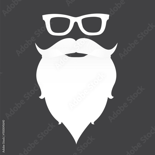 Santa Claus with beard vector illustration isolated on grey background. Christmas hipster poster for party or greeting card. Santa Hipster Claus. Vector merry christmas art design background.