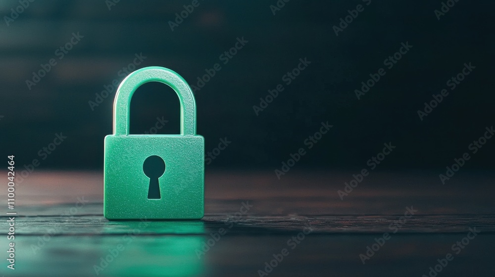 Fototapeta premium SSL certificate validation Green lock on a dark surface symbolizing security and protection.