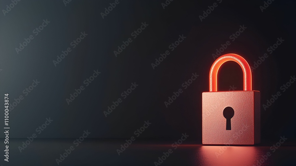 Fototapeta premium A glowing red padlock stands against a dark background, symbolizing security and protection.