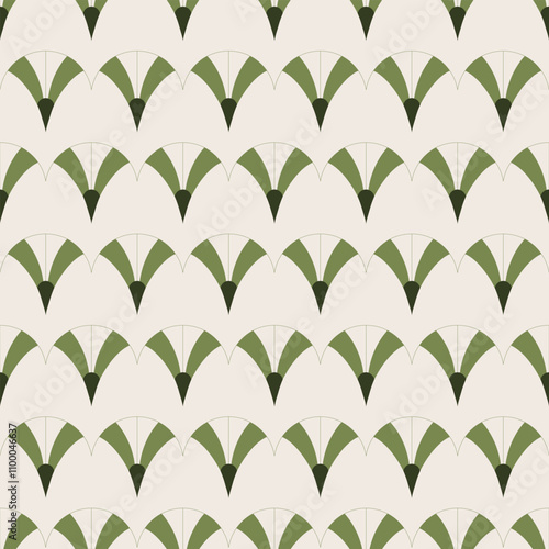 Vintage Art Deco Seamless Pattern. Geometric decorative with circles texture. Retro background. Light background. Green