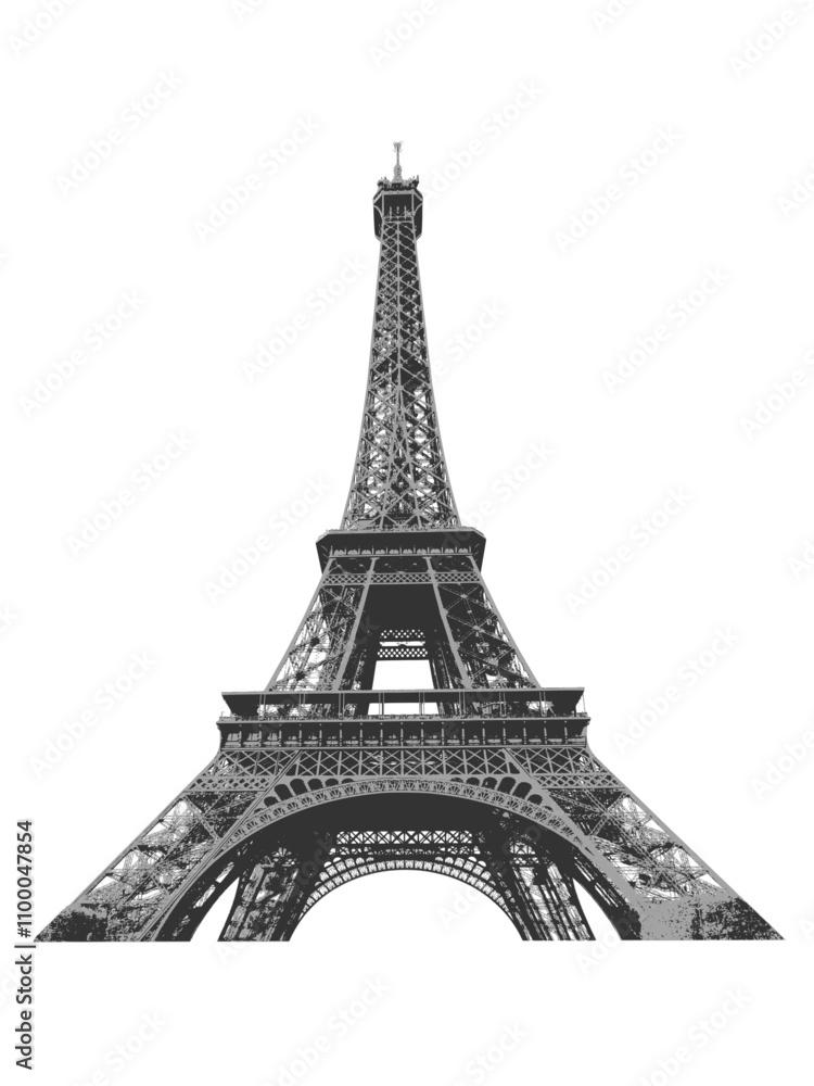 Obraz premium Black and white Eiffel Tower silhouette vector. Outline shape of Eiffel Tower in Paris, France.
