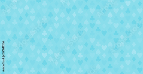 Playing card seamless pattern. Poker table or casino tablecloth vector texture design. Light blue subtle color.