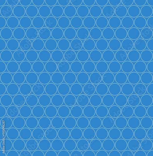 White circles on blue background. Polka dot style simple vector fashion design. Seamless fashion pattern. Minimal rings line art pattern.