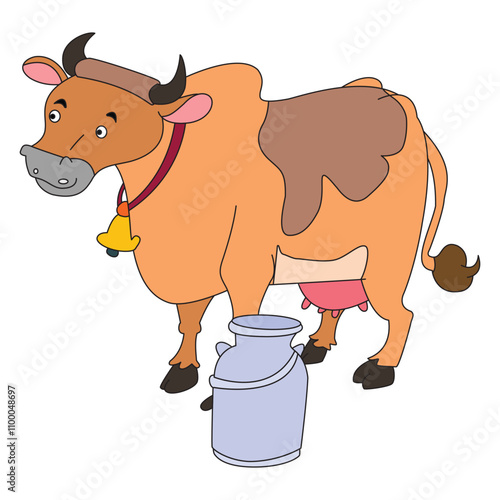 A cow with a bell cartoon vector