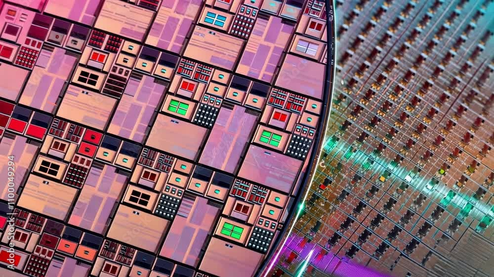 Silicon wafer overhead shot semiconductor industry microchip war Stock ...