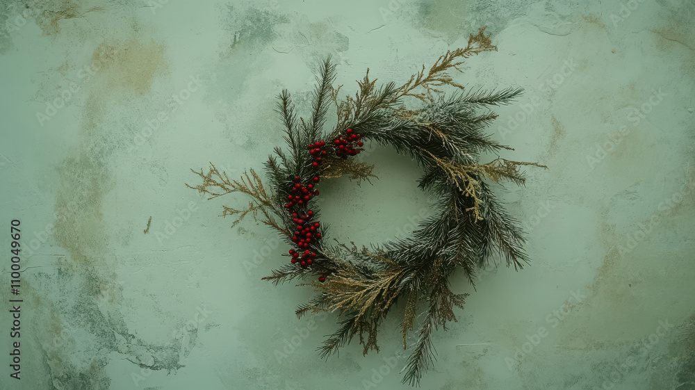 Fototapeta premium Minimalist Christmas Wreath on a White Wall