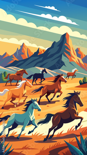 A group of horses running in a field