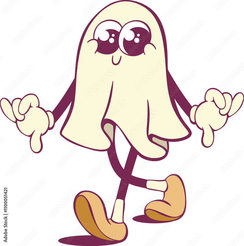 Obraz premium Cute ghost groovy cartoon character