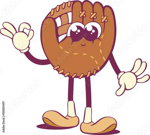 Baseball glove whimsical groovy cartoon character